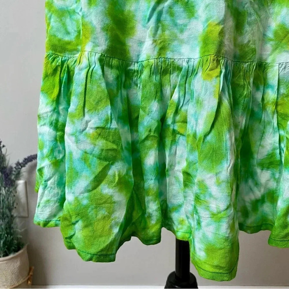 Raga Gypsy Festival Green Tie Dye Mini Skirt M Boho Flowy Rayon Summer Vacation - Picture 4 of 9